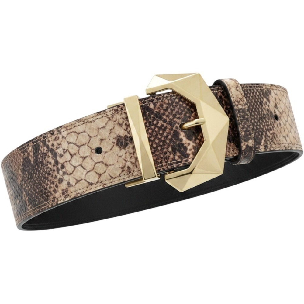 Vintage Y2K Betsey Johnson Womens Snake Print Belt Gold Geometric Buckle 37 inch